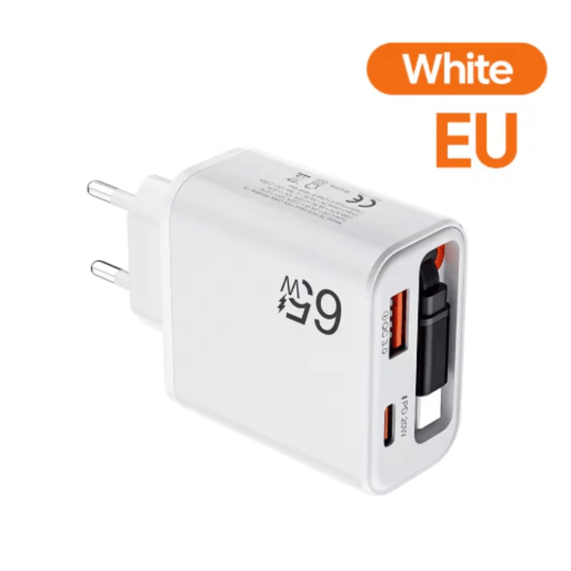 65W USBC Fast Charger With Retractable Cable For IPhone And Samsung 4