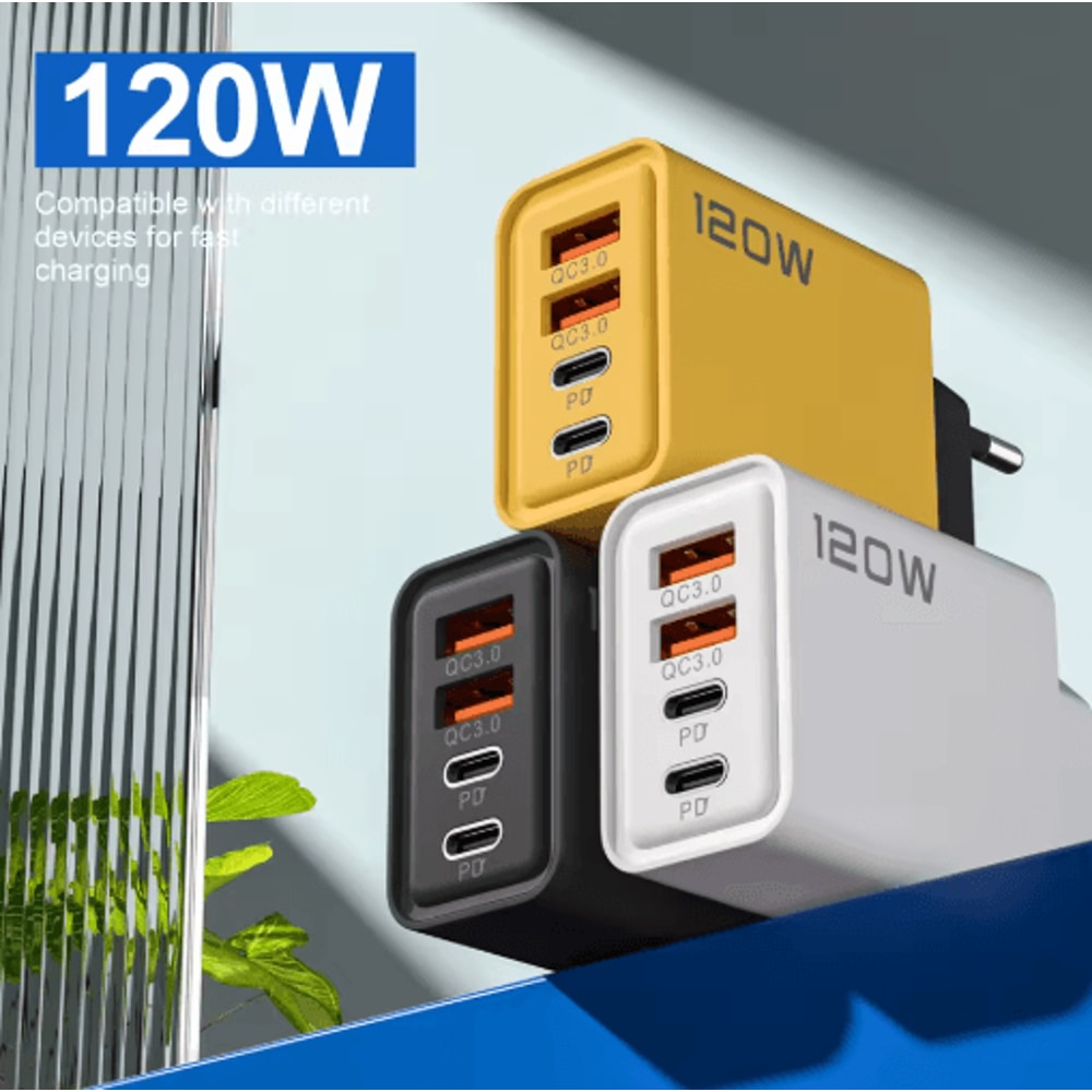 120W 4 Port USBC Fast Wall Charger With Data Cable 15