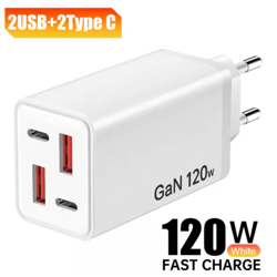 120w 4 port usb-c fast wall charger with data cable