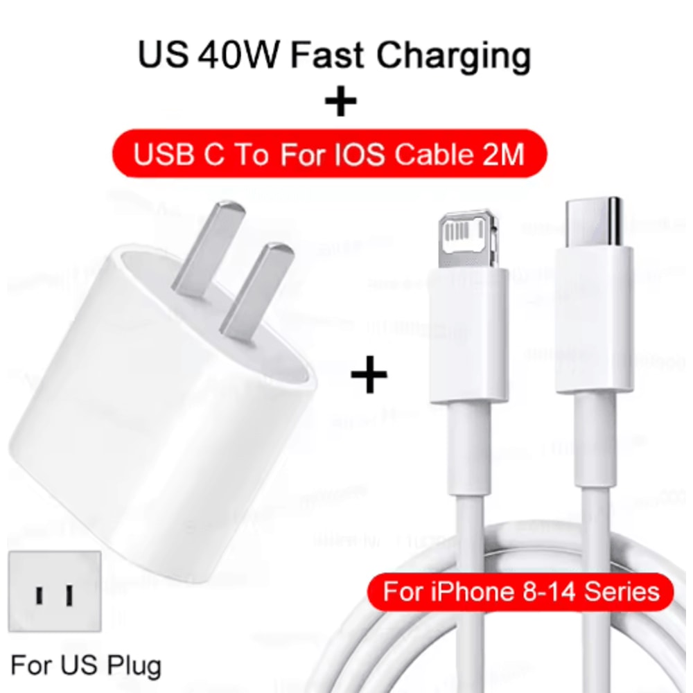 40W PD USB C Fast Charger With Type C Cable For IPhone And IPad 2
