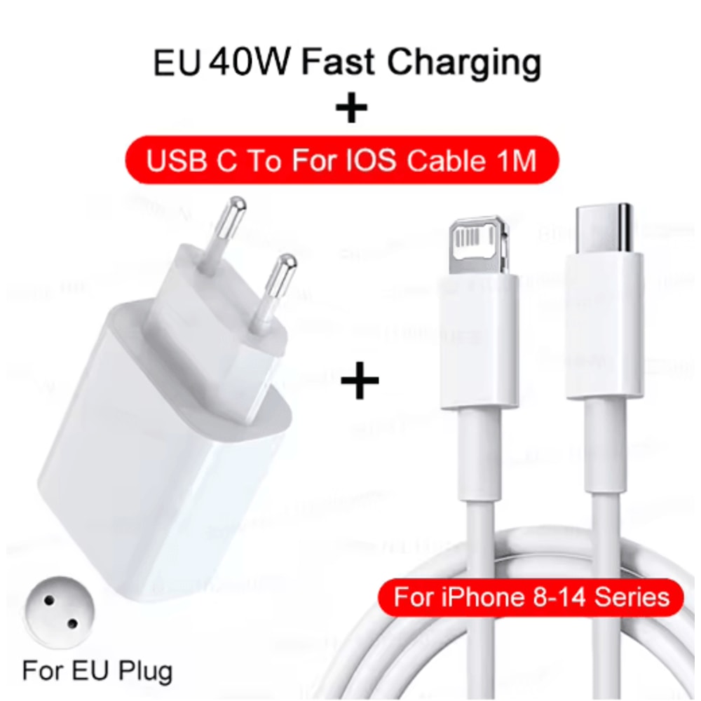 40W PD USB C Fast Charger With Type C Cable For IPhone And IPad 12