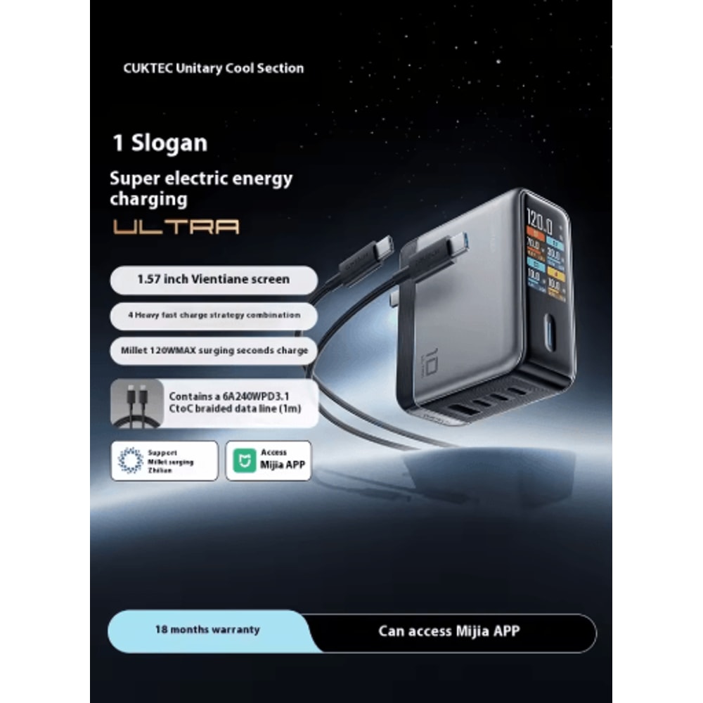 CUKTECH 10 Ultra 120W GaN Multi Port Fast Charger With Smart Screen 5