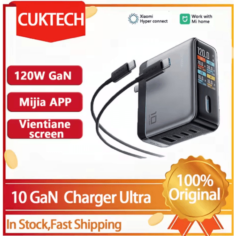 CUKTECH 10 Ultra 120W GaN Multi Port Fast Charger With Smart Screen 0