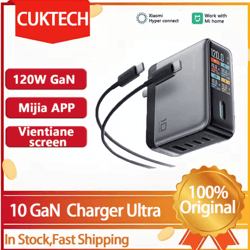 cuktech 10 ultra 120w gan multi port fast charger with smart screen