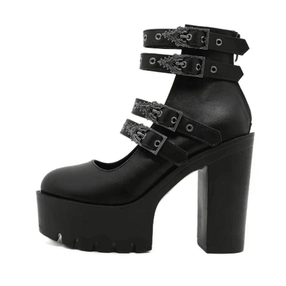 Gdgydh Goth Platform Mary Jane Block Heel Pumps With Buckle Strap 4