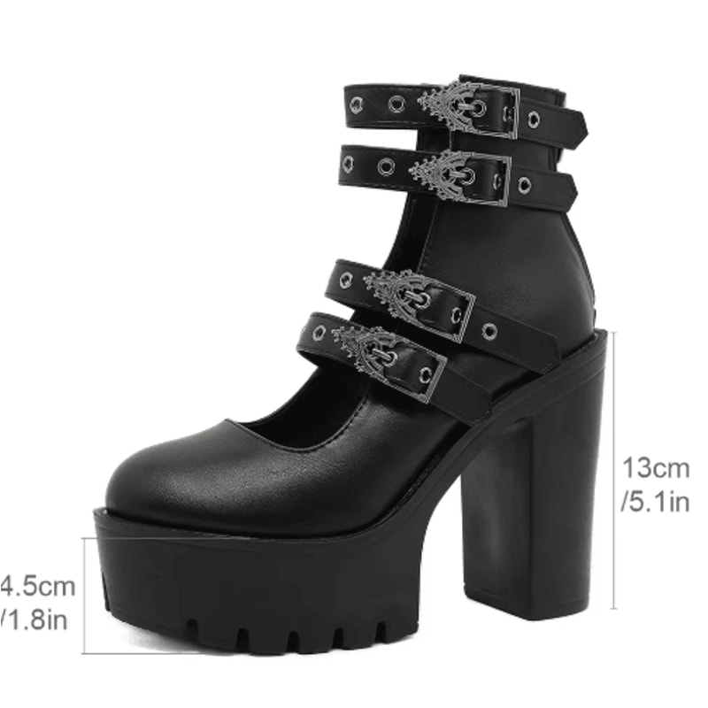 Gdgydh Goth Platform Mary Jane Block Heel Pumps With Buckle Strap 5