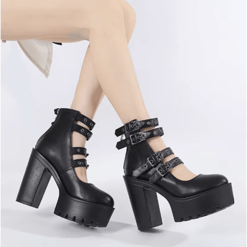 Gdgydh Goth Platform Mary Jane Block Heel Pumps With Buckle Strap 6
