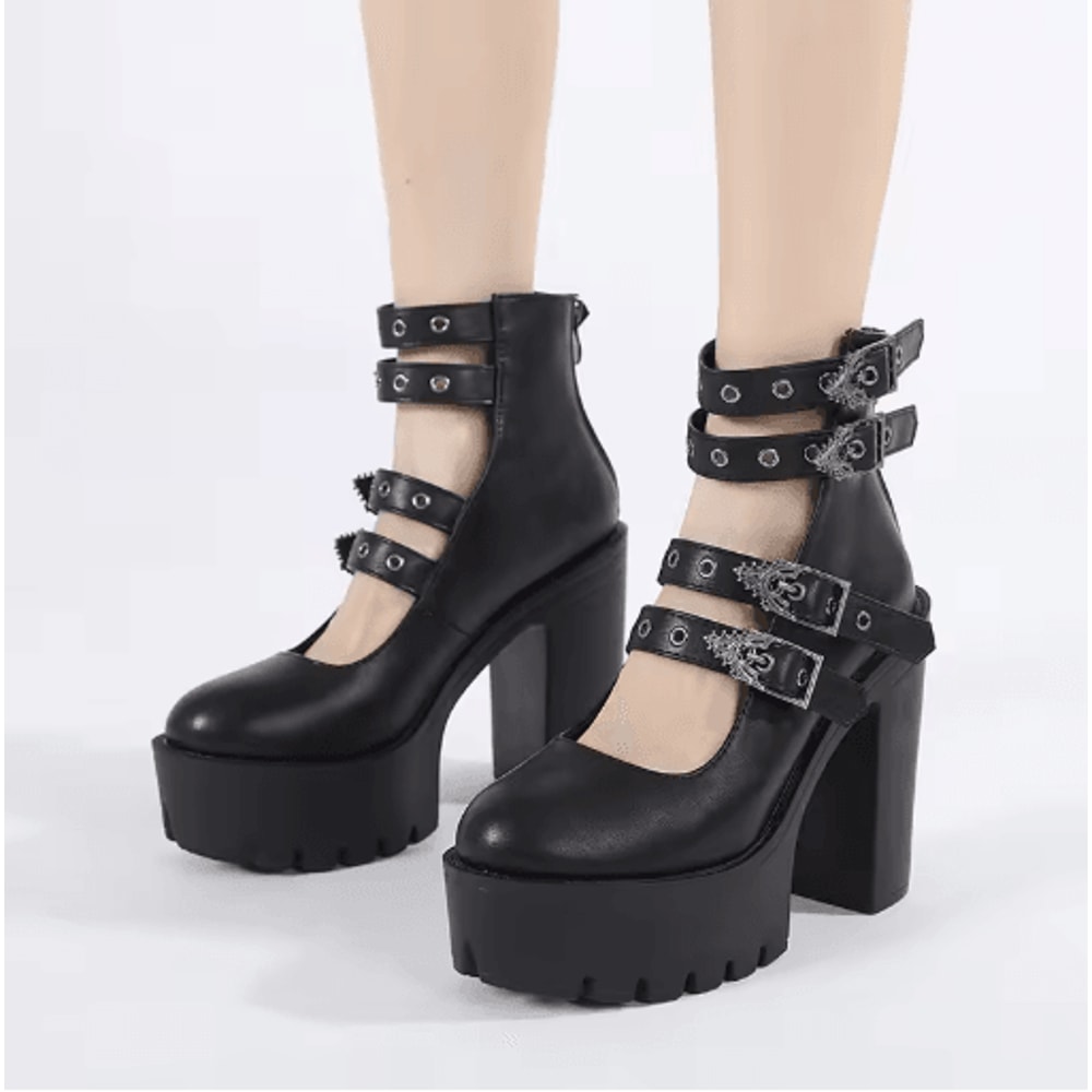 Gdgydh Goth Platform Mary Jane Block Heel Pumps With Buckle Strap 0