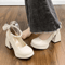 Luxury Square Toe Platform Mary Jane Heels With Pearl Bow 2