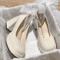 Luxury Square Toe Platform Mary Jane Heels With Pearl Bow 0