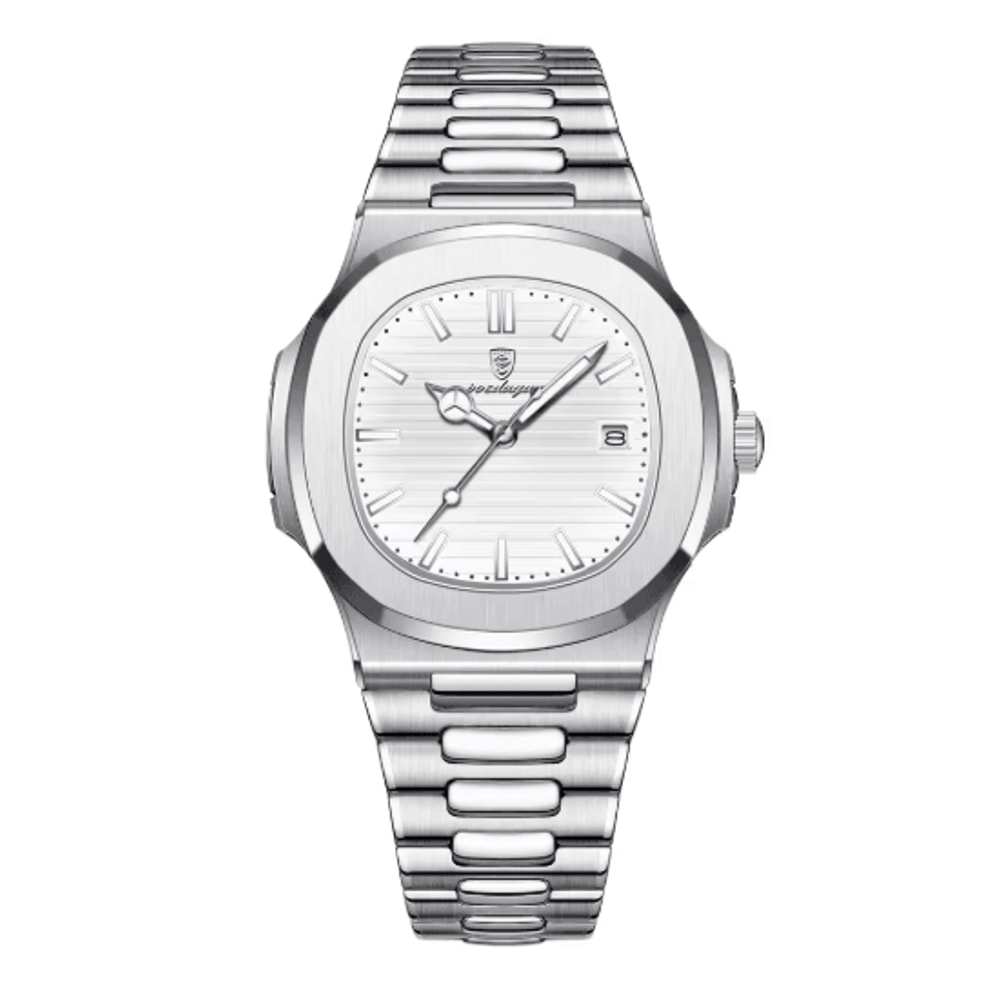 POEDAGAR Luxury Square Stainless Steel Quartz Watch For Men 3