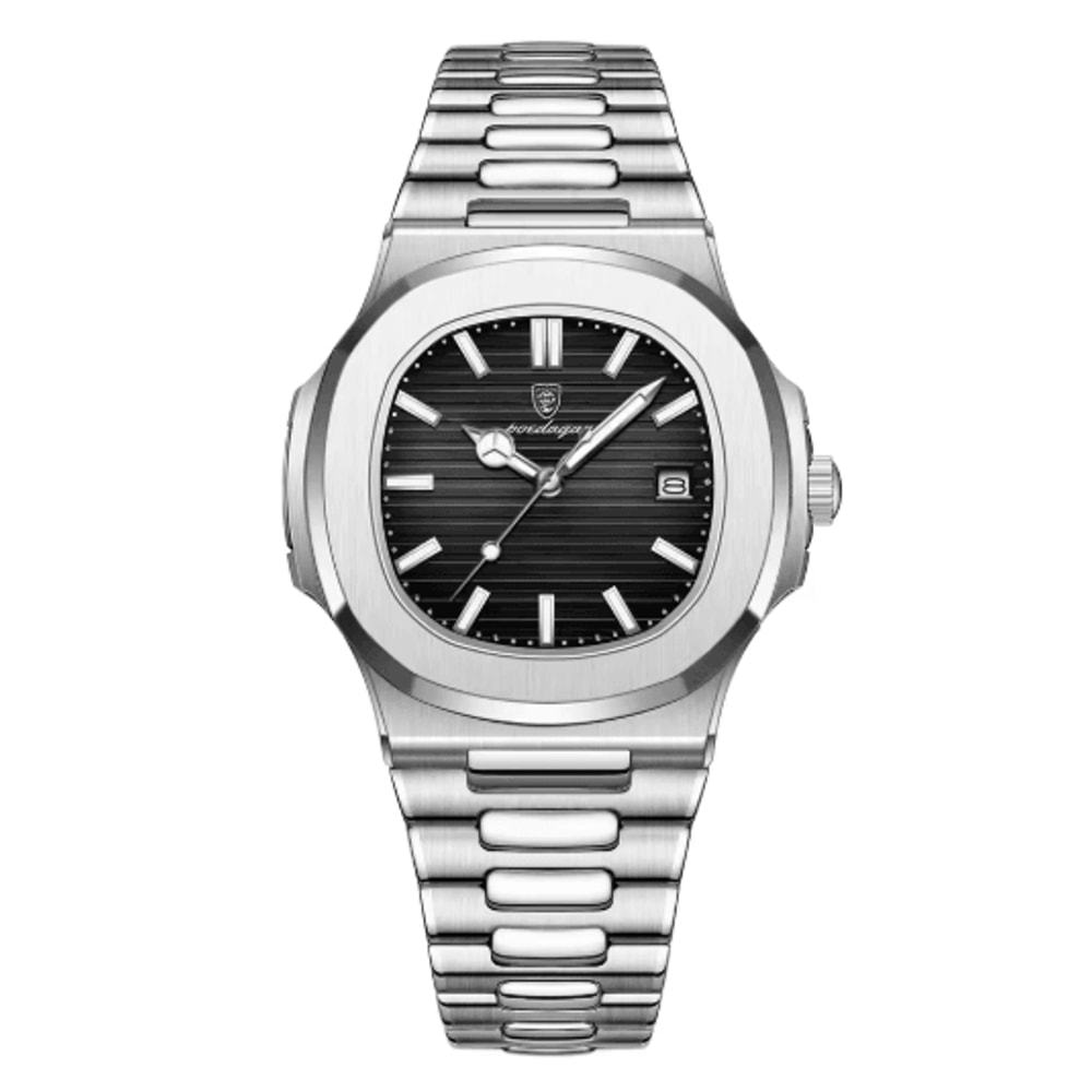 POEDAGAR Luxury Square Stainless Steel Quartz Watch For Men 4
