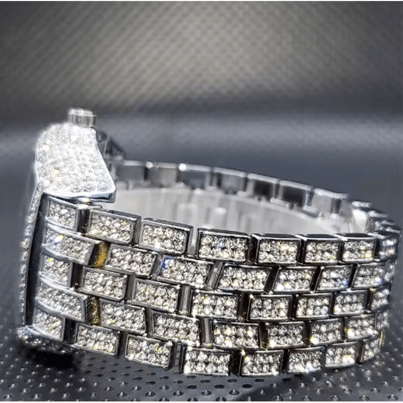 Luxury Iced Out Tonneau Stainless Steel Quartz Watch For Men 7