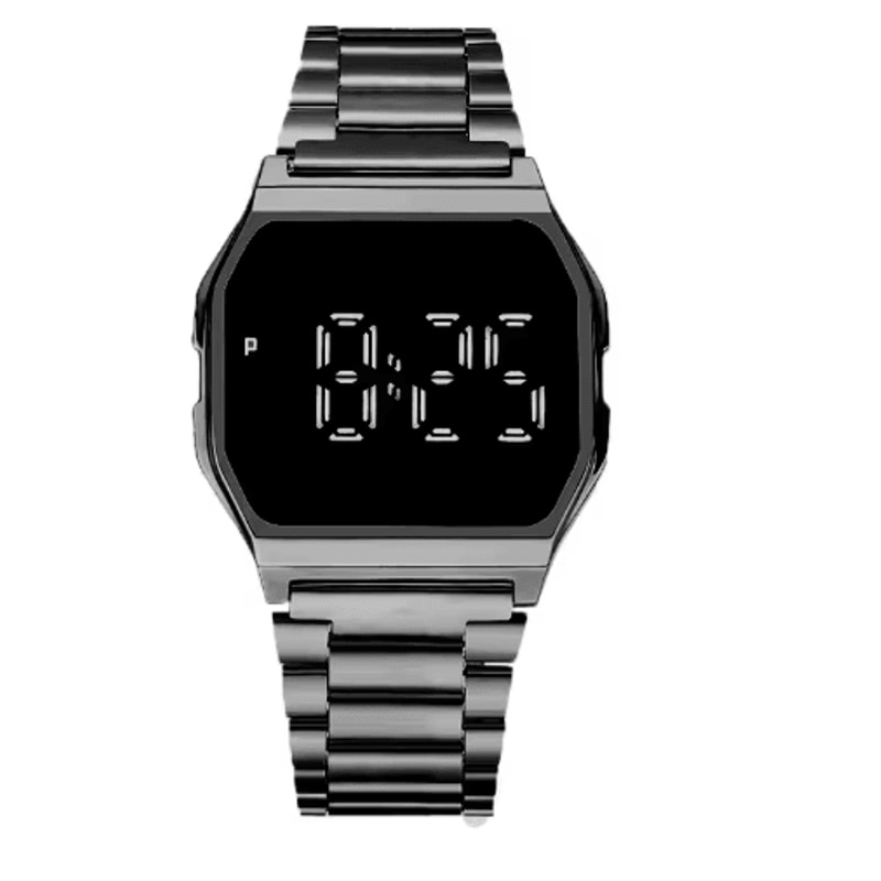 Luxury Gold Silver Retro LED Digital Sports Watch With Steel Band 4