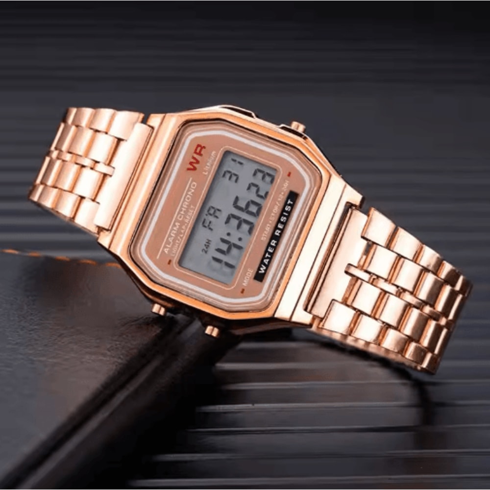 Luxury Gold Silver Retro LED Digital Sports Watch With Steel Band 5