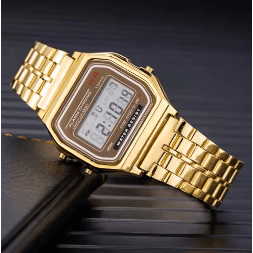 Luxury Gold Silver Retro LED Digital Sports Watch With Steel Band 6