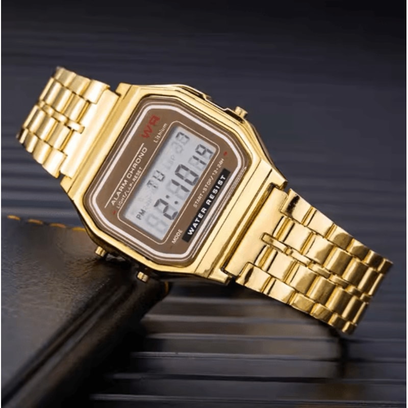 Luxury Gold Silver Retro LED Digital Sports Watch With Steel Band 6