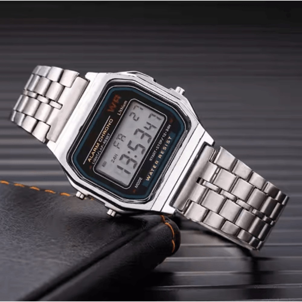 Luxury Gold Silver Retro LED Digital Sports Watch With Steel Band 7