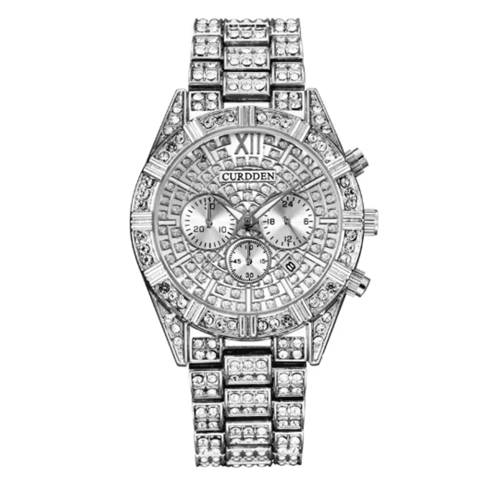 CURDDEN Luxury Gold Diamond Quartz Watch For Men With Alloy Band 2