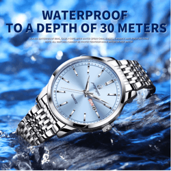 pengagar luxury stainless steel quartz watch for men with date and week