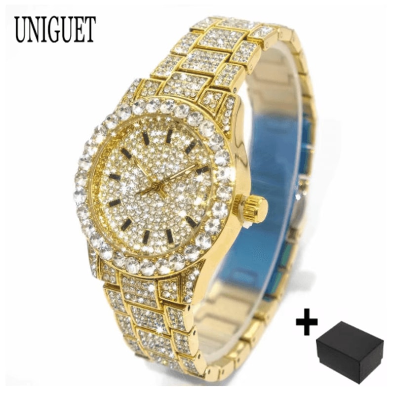 2025 Luxury Gold Iced Diamond Quartz Watch For Women 2