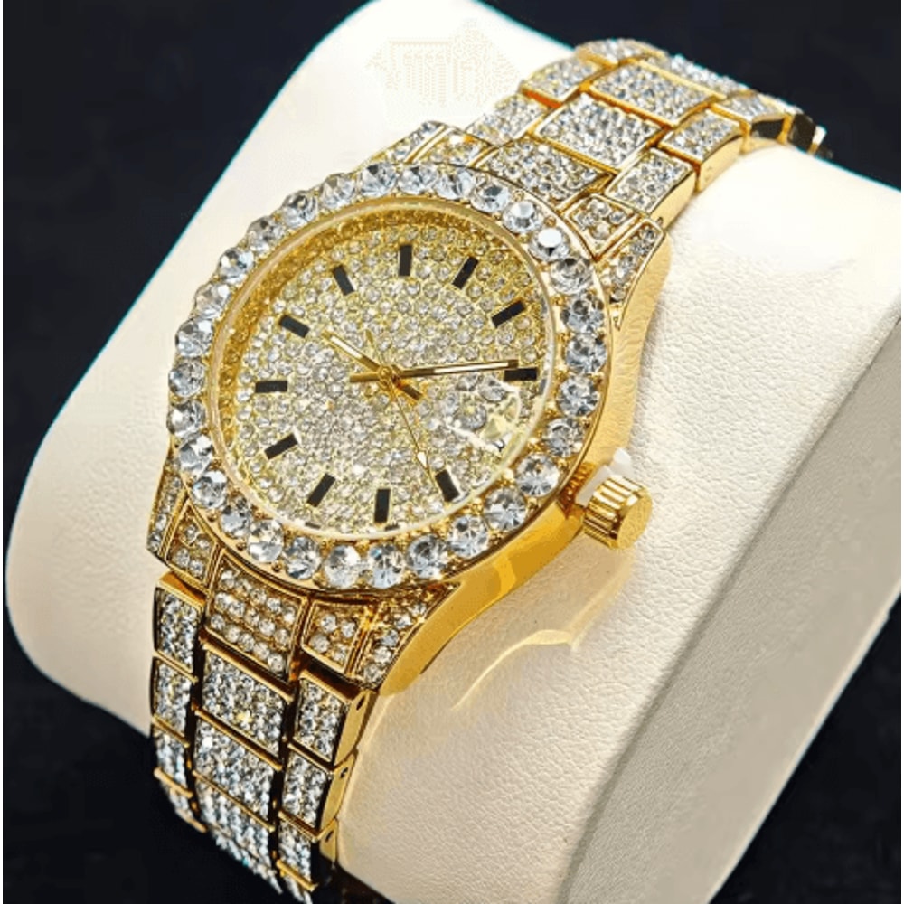2025 Luxury Gold Iced Diamond Quartz Watch For Women 6