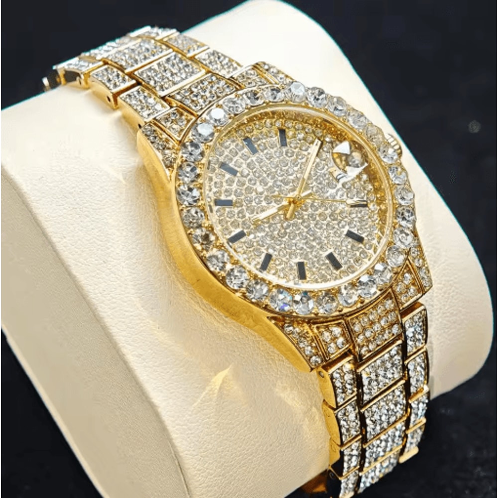 2025 Luxury Gold Iced Diamond Quartz Watch For Women 0