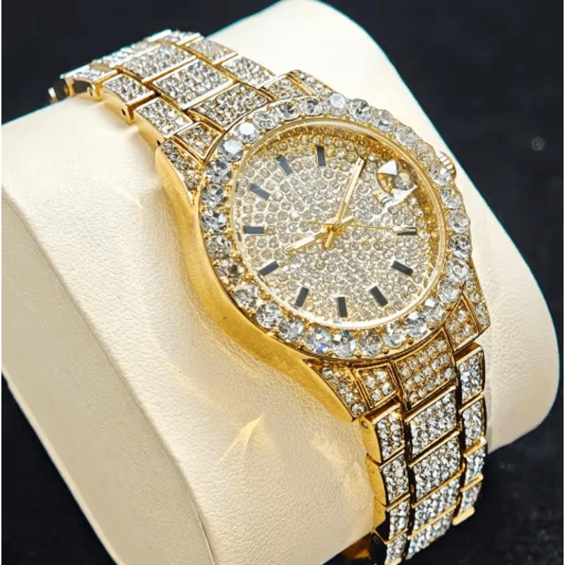 2025 Luxury Gold Iced Diamond Quartz Watch For Women 0
