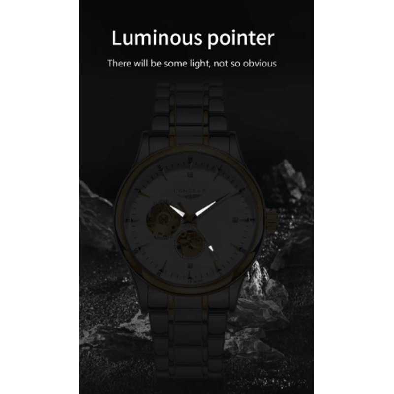 LONGLUX Automatic Skeleton Stainless Steel Luxury Watch For Men 6