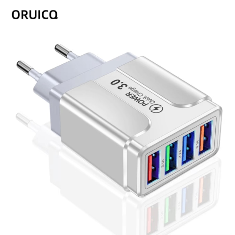 4 Port Quick Charge 30 USB Wall Charger With EU US Plug 0