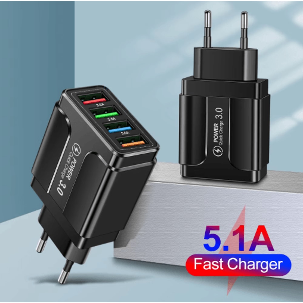 4 Port Quick Charge 30 USB Wall Charger With EU US Plug 6