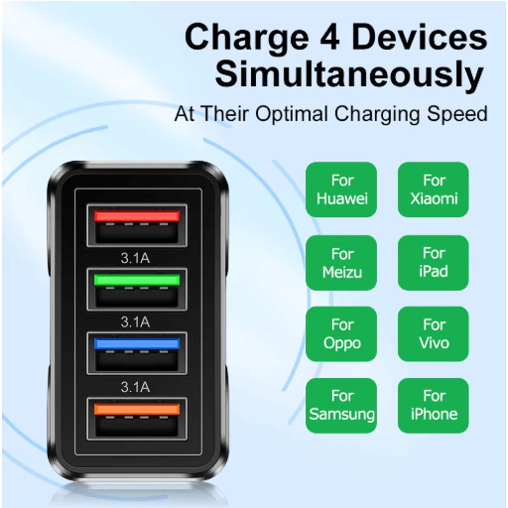 4 Port Quick Charge 30 USB Wall Charger With EU US Plug 8