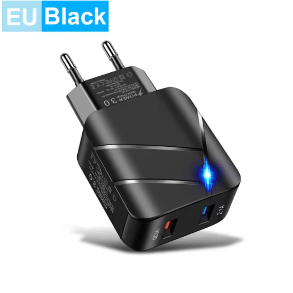 28W Dual USB QC30 Fast Charger With LED Light EU Plug 1