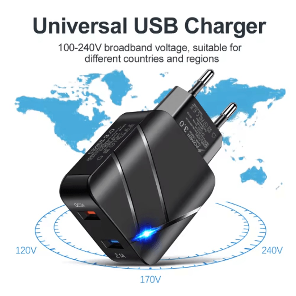 28W Dual USB QC30 Fast Charger With LED Light EU Plug 3