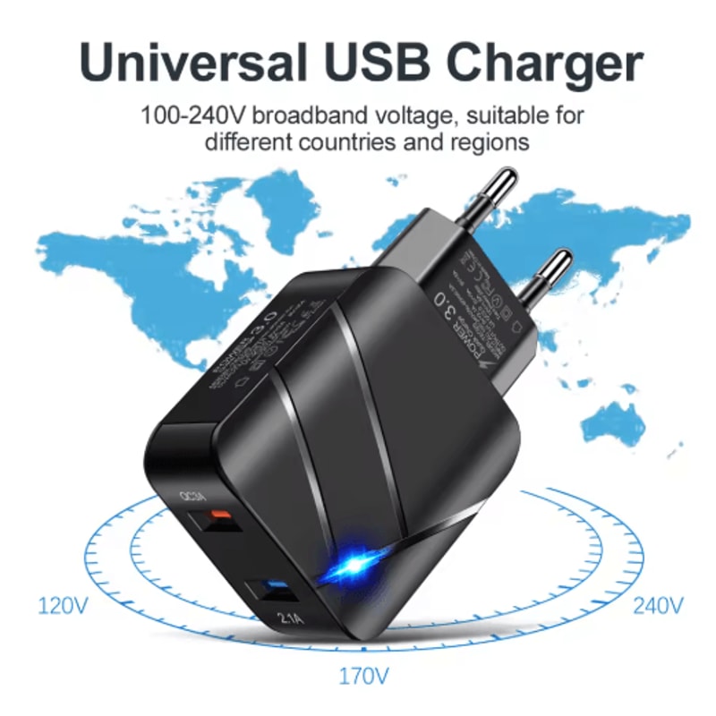 28W Dual USB QC30 Fast Charger With LED Light EU Plug 3