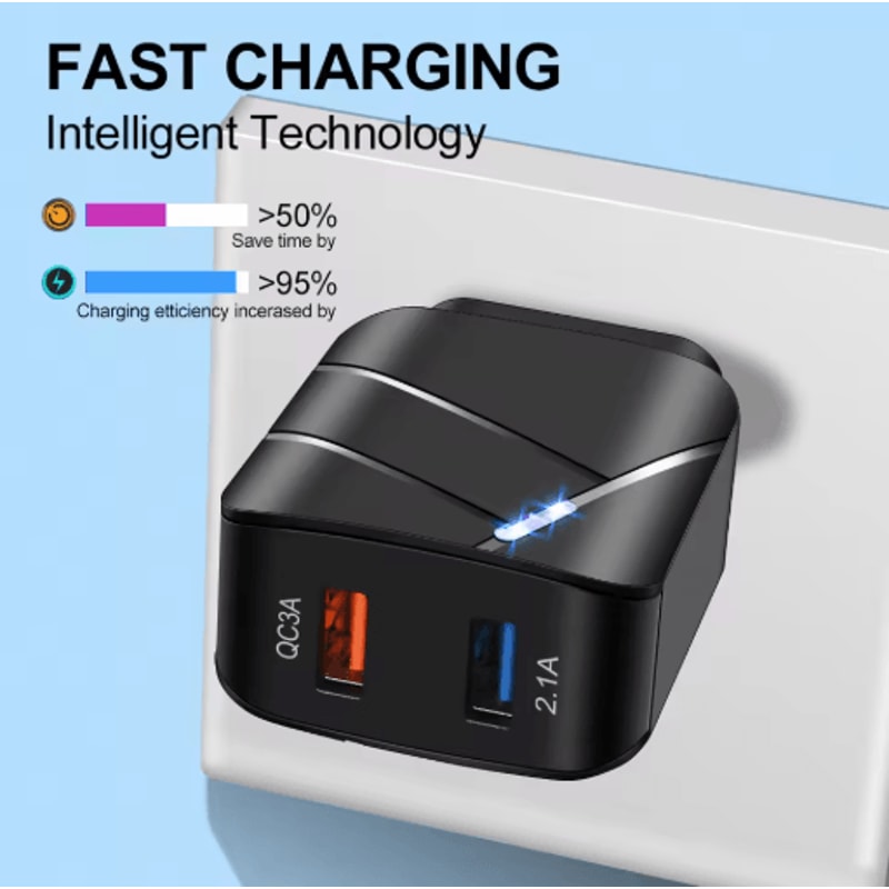 28W Dual USB QC30 Fast Charger With LED Light EU Plug 5
