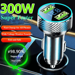 300w multi port usb car charger with voltage monitor