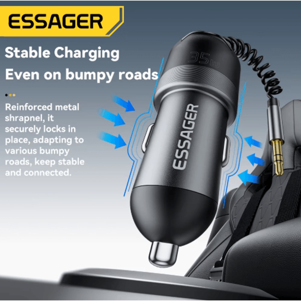 Essager Bluetooth 5 3 Car Adapter Fast Car Charger With 35mm AUX Bluetooth Adapter For Hands Free 2