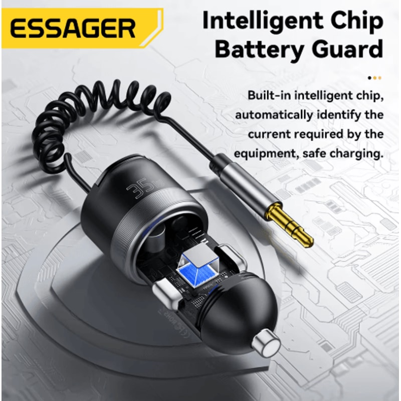 Essager Bluetooth 5 3 Car Adapter Fast Car Charger With 35mm AUX Bluetooth Adapter For Hands Free 3