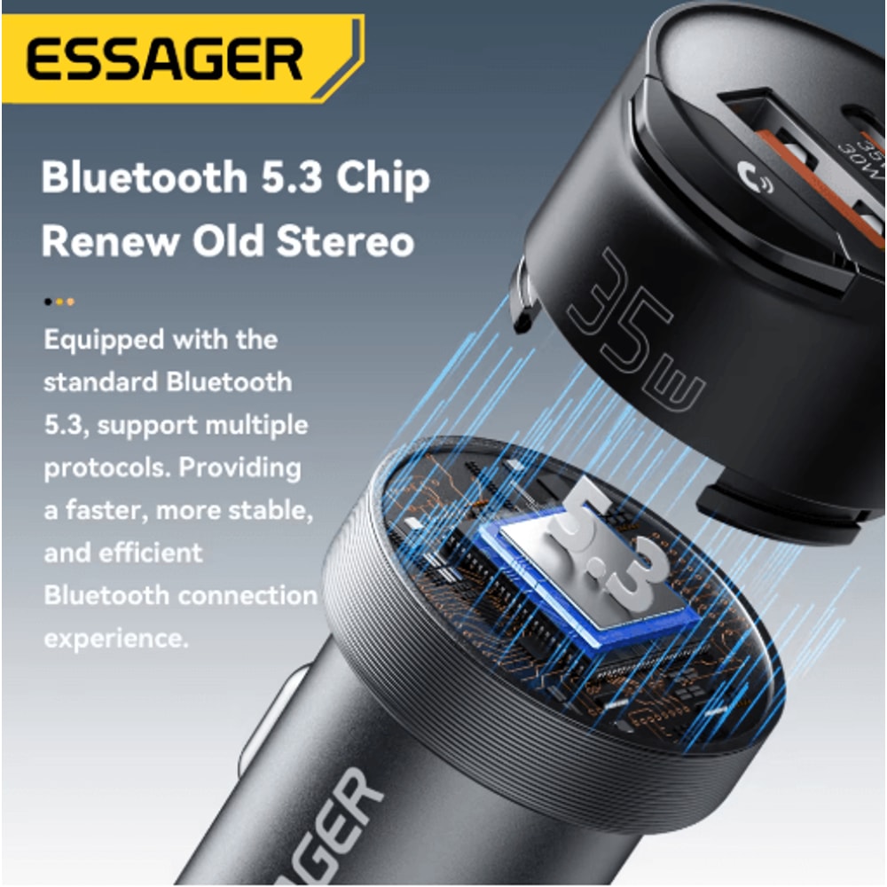 Essager Bluetooth 5 3 Car Adapter Fast Car Charger With 35mm AUX Bluetooth Adapter For Hands Free 4