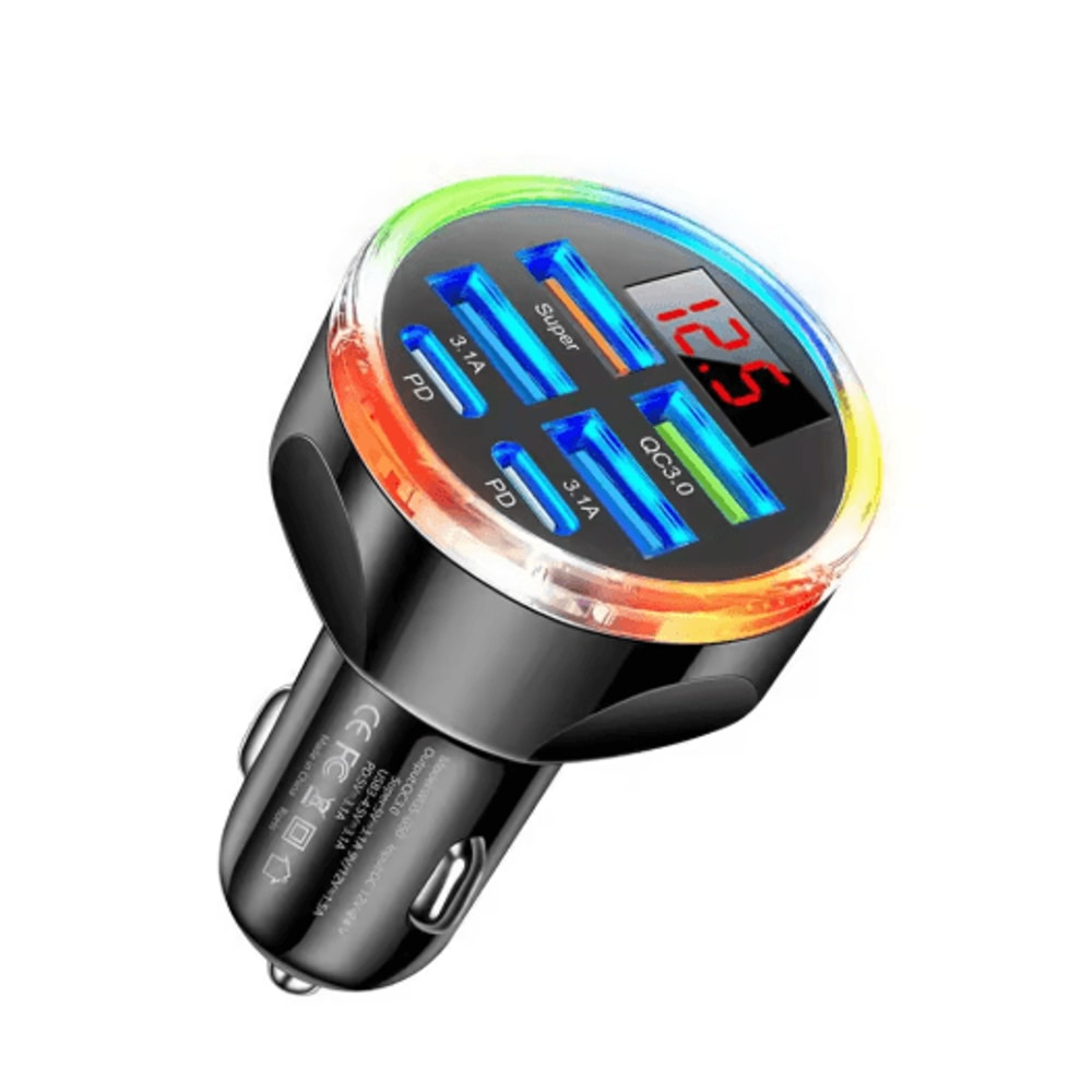 UYUXIO 6 N 1 Multi Port USB C Car Charger With Voltage Display Dual PD USB C Fast Car Charging Adap 1