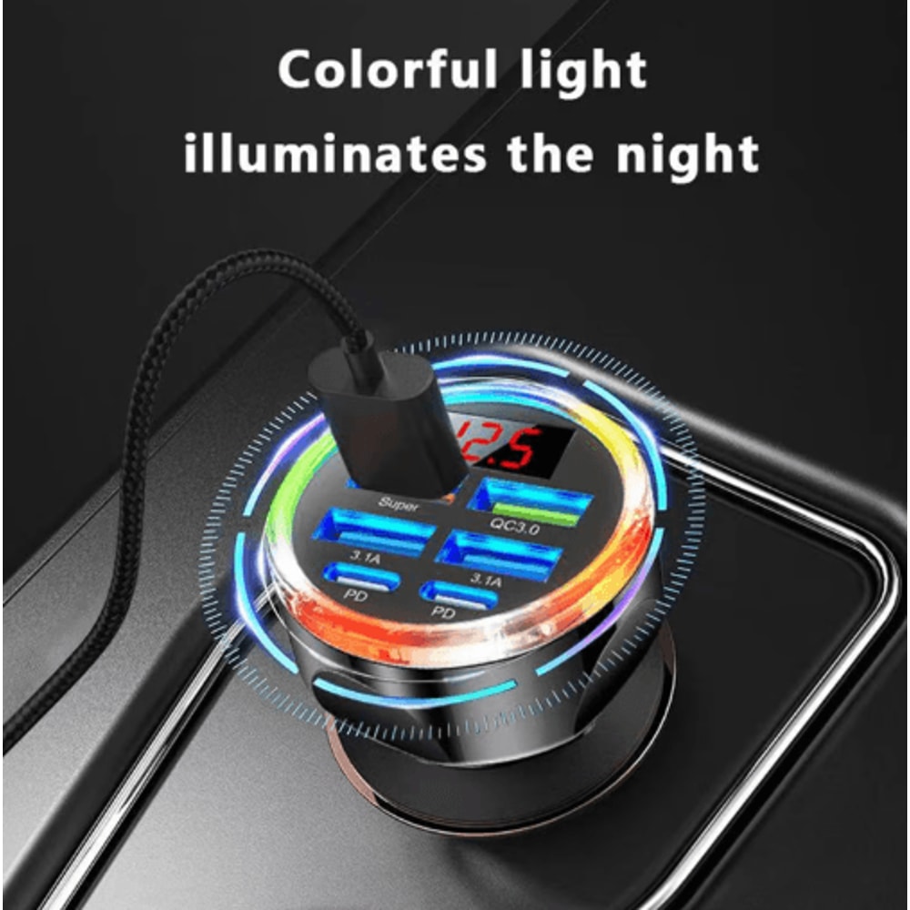 UYUXIO 6 N 1 Multi Port USB C Car Charger With Voltage Display Dual PD USB C Fast Car Charging Adap 2