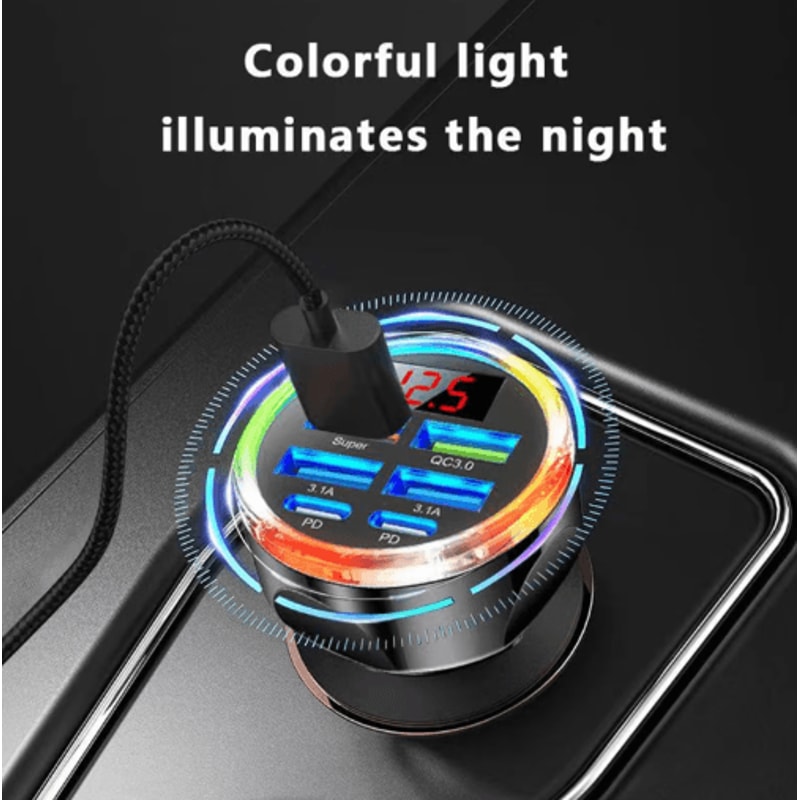 UYUXIO 6 N 1 Multi Port USB C Car Charger With Voltage Display Dual PD USB C Fast Car Charging Adap 2