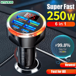uyuxio 6- n 1 multi port usb c car charger with voltage display dual pd usb c fast car charging adapter