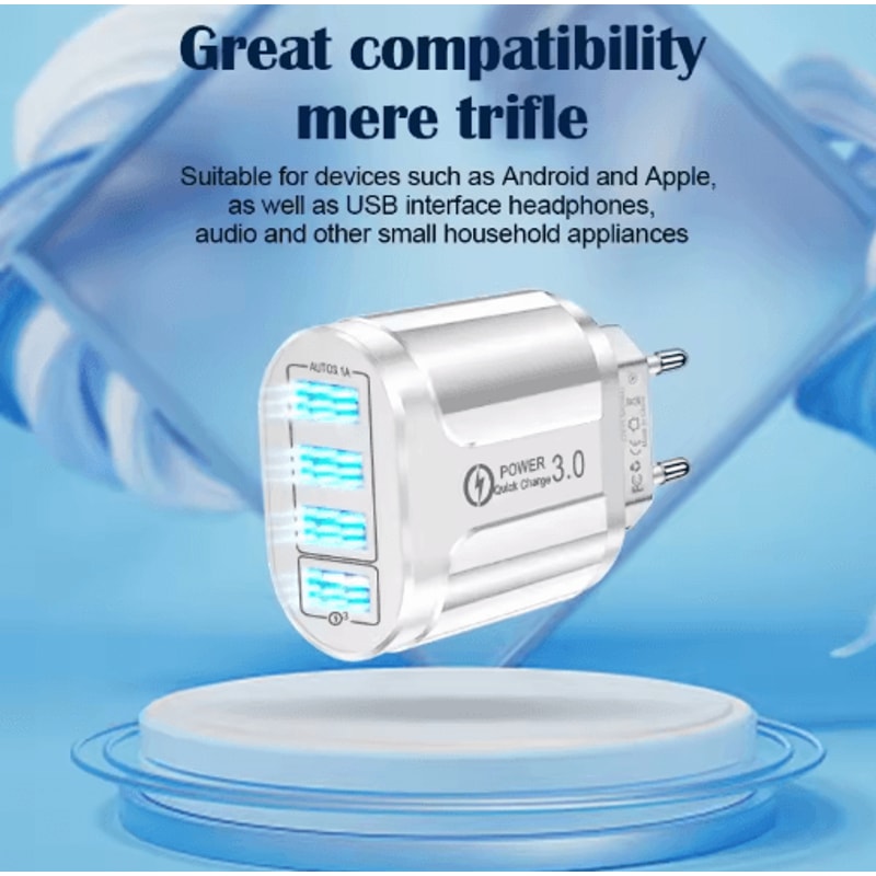 4 Port USB Wall Charger 3A QC 30 Fast Charger Adapter With EU And US Plug 6
