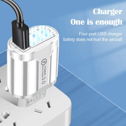 4 port usb wall charger 3a qc 3.0 fast charger adapter with eu and us plug
