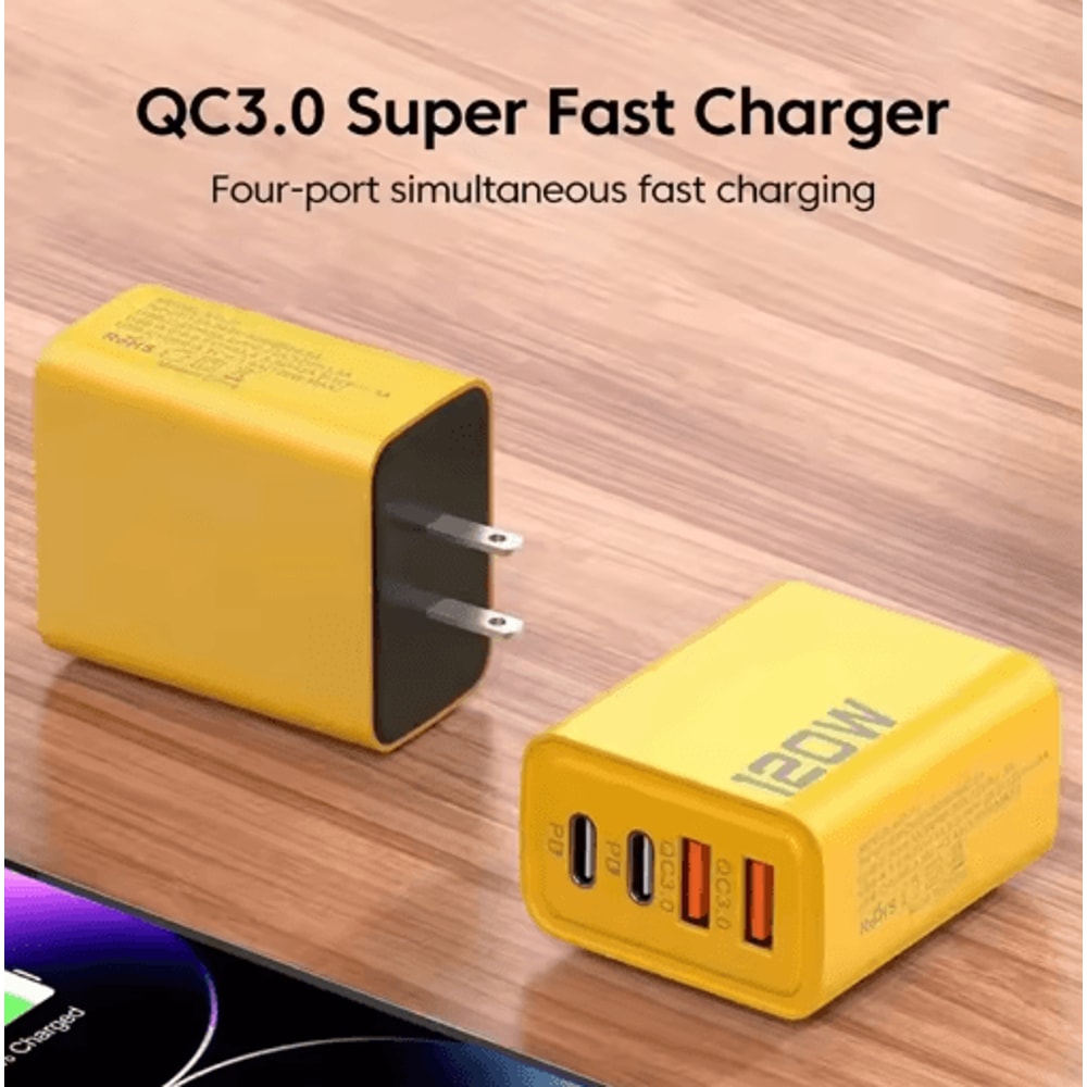 120W 4 Port USB C PD Charger With QC 30 Fast Charging Wall Adapter EU US Plug 5