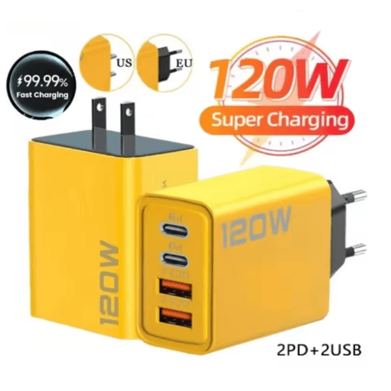 120W 4 Port USB C PD Charger With QC 30 Fast Charging Wall Adapter EU US Plug 0