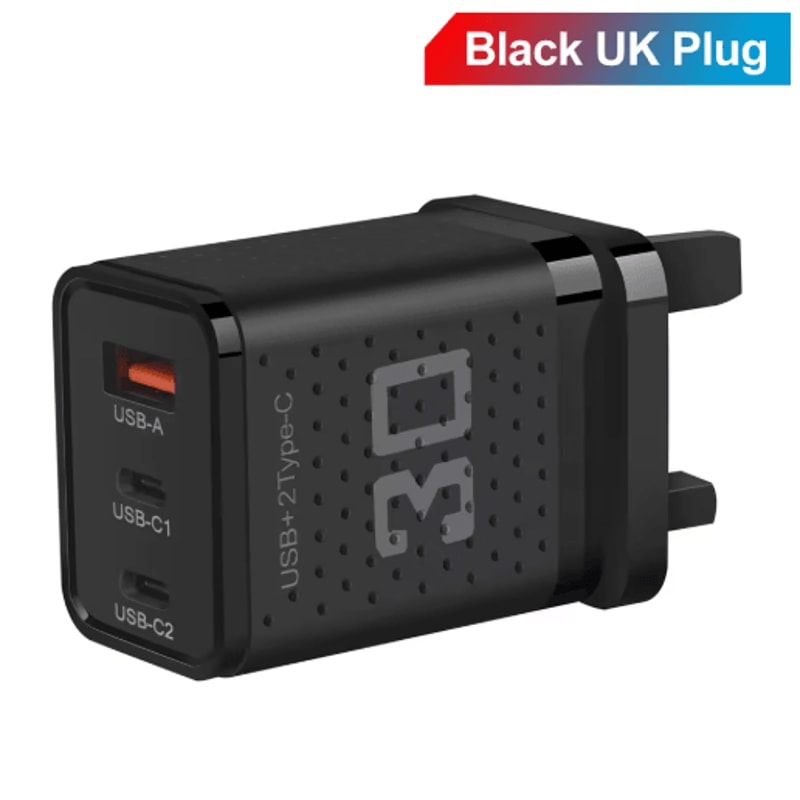 30W USB C Charger 3 Port Fast Charging Adapter With QC30 EU US Plug 1