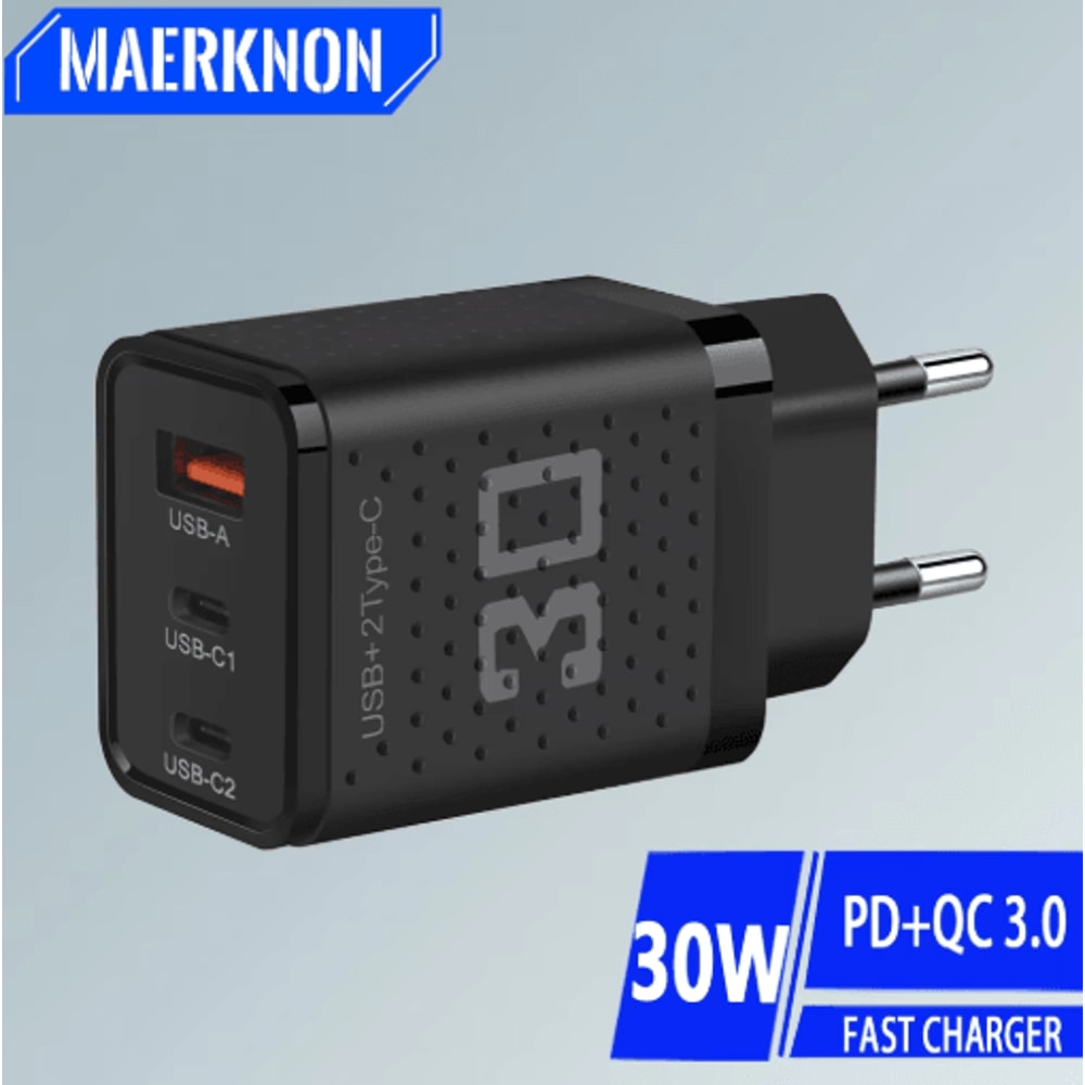 30W USB C Charger 3 Port Fast Charging Adapter With QC30 EU US Plug 11